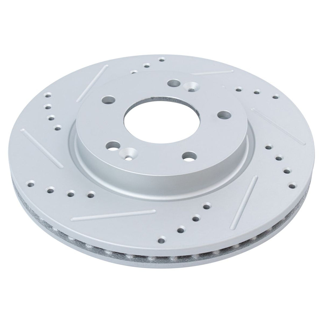 Front Drilled and Slotted Coated Brake Rotor Pair for Hyundai Elantra, Kona, Veloster and Kia Forte, Soul