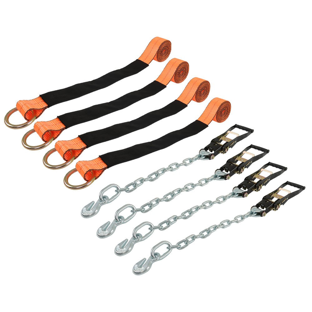 2 Inch x 96 Inch Car Tie Down Straps 4 Pack with Chain Anchors 3300 Lbs