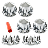 Chrome Spiked Semi Truck Axle Hub Cover Kit 33 mm Front and Rear