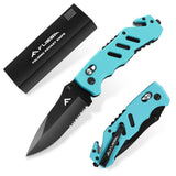 FLISSA Folding Pocket Knife with Glass Breaker and Seatbelt Cutter