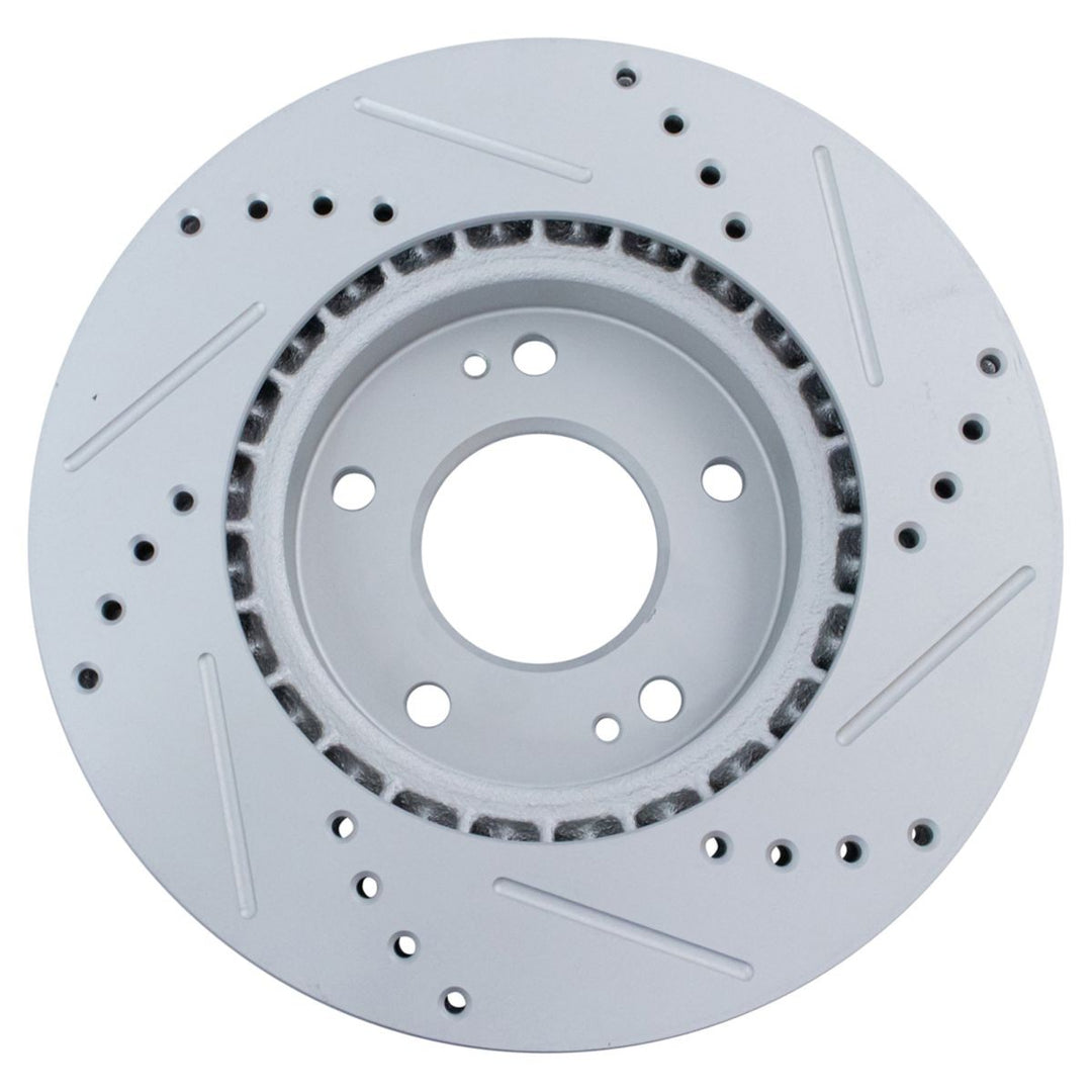 Front Drilled and Slotted Coated Brake Rotor Pair for Hyundai Elantra, Kona, Veloster and Kia Forte, Soul