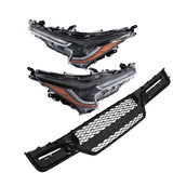 LED Headlight Pair and Front Lower Grille Set for 2023-2024 Toyota Corolla