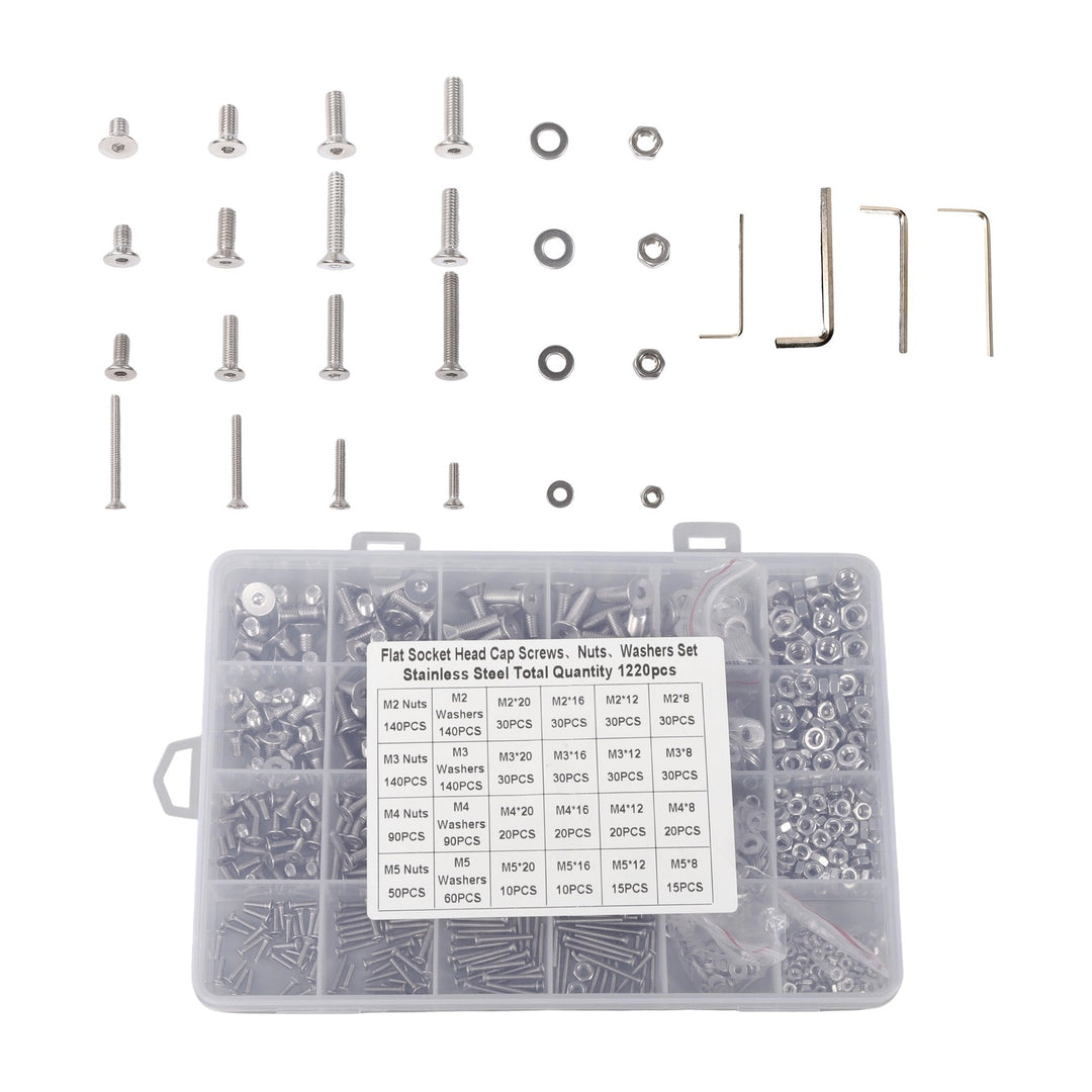 304 Stainless Steel Hex Flat Head Screw Kit 1220 Piece M2 to M5