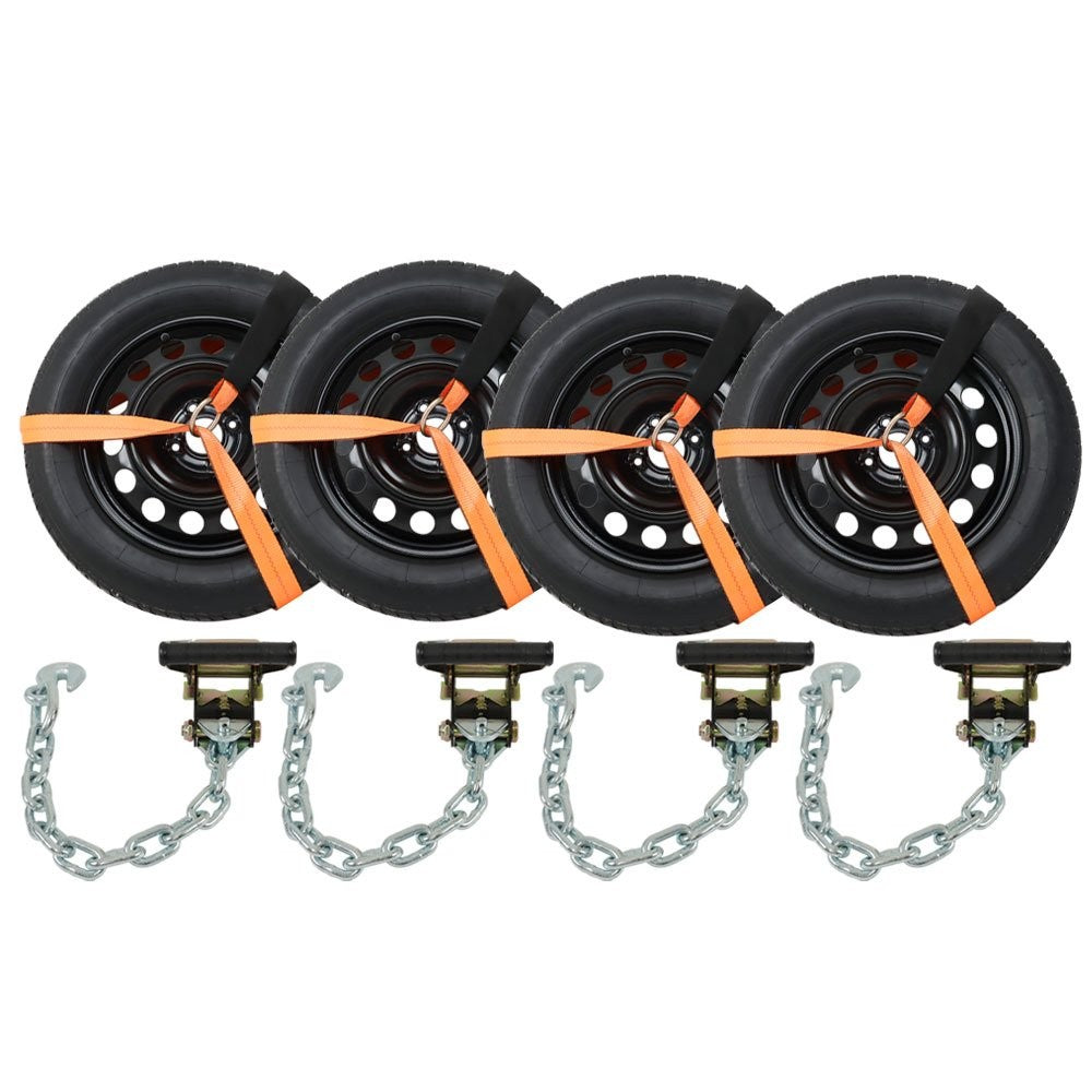 2 Inch x 96 Inch Car Tie Down Straps 4 Pack with Chain Anchors 3300 Lbs