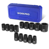 WORKPRO 14-Piece 1/2 Inch Drive Shallow Impact Socket Set Metric 10-27mm