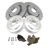 Front Pad & Rotor and Rear Shoe & Drum Brake Kit for Chevrolet Aveo, Spark & Pontiac G3