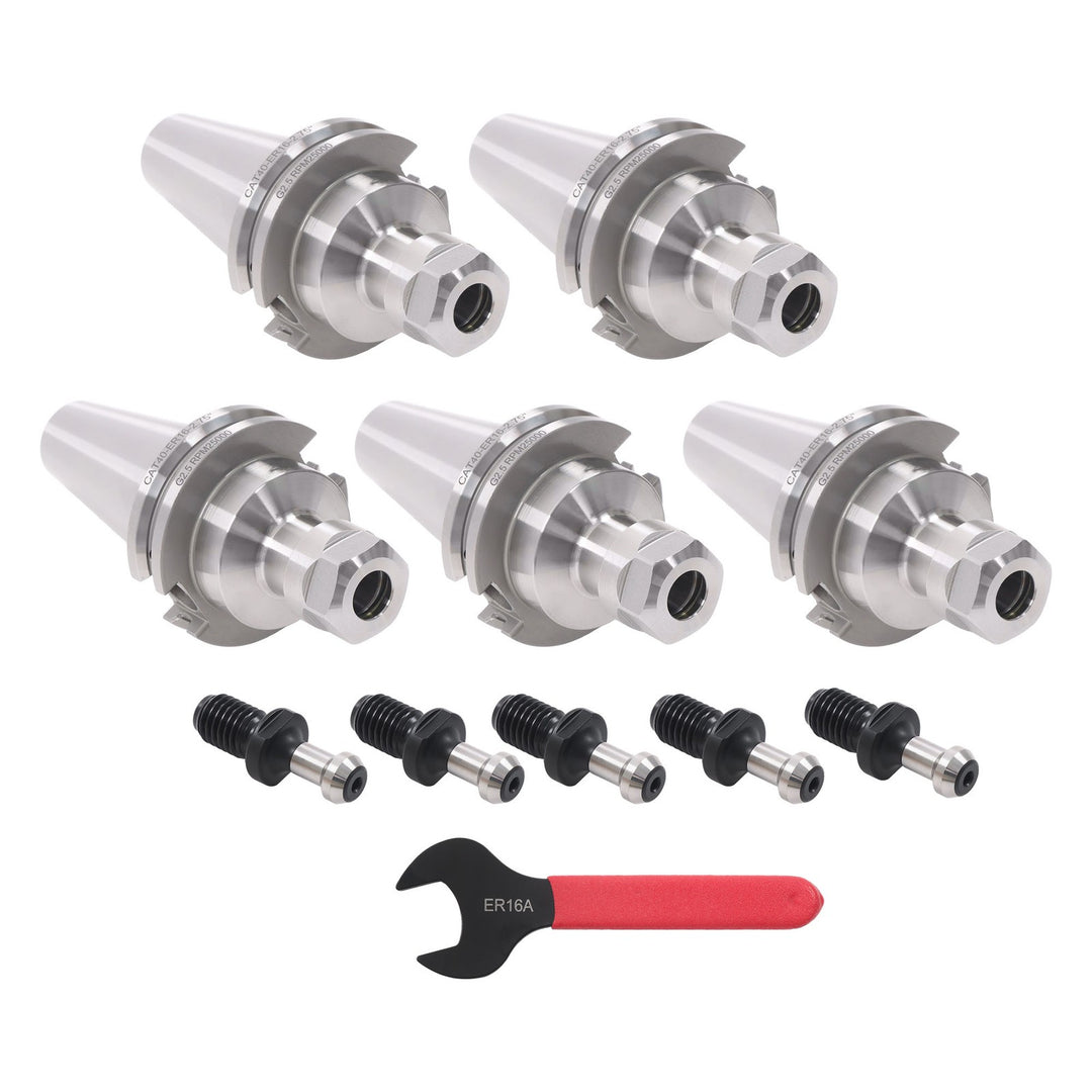 CAT40 ER16 Collet Chuck 5 Pack with Pull Studs G2.5 Balanced