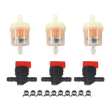 3-Kit 1/4 in Inline Fuel Filter and Shut Off Valve Set for Lawn Mowers