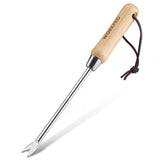 WORKPRO Stainless Steel Weed Puller with Wood Handle