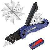 WORKPRO Blue Folding Utility Knife with 13 Extra Blades