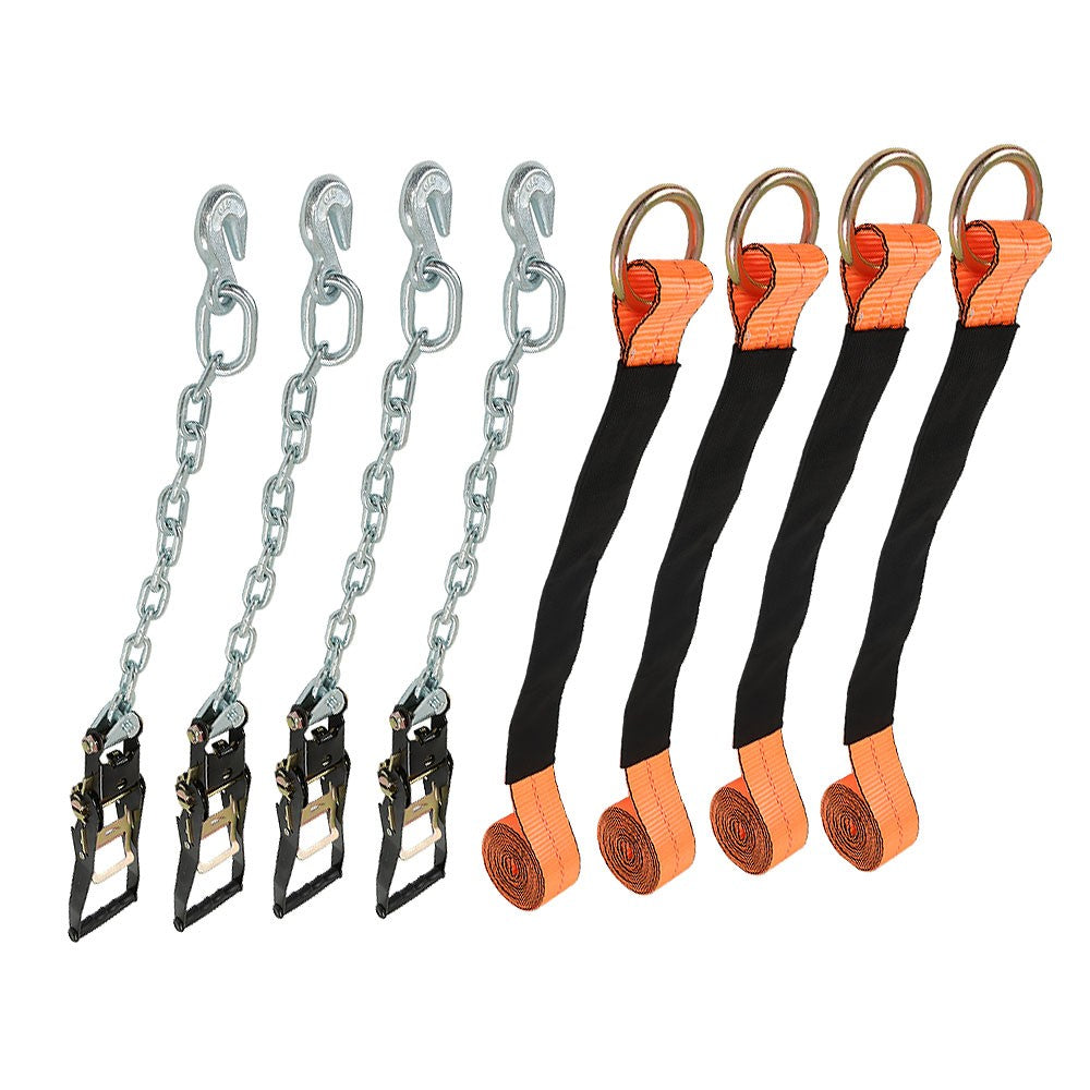 2 Inch x 96 Inch Car Tie Down Straps 4 Pack with Chain Anchors 3300 Lbs