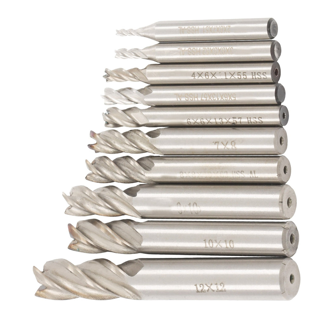 Carbide End Mill Set 10 Piece 2 to 12 mm 4 Flute