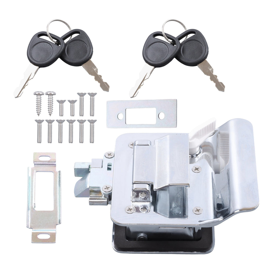RV Entry Door Lock Handle and Latch with 4 Keys for 2.75 x 3.75 Inch Cutouts