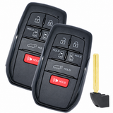 Two Toyota Sienna six-button HYQ14FBX smart remotes and emergency insert