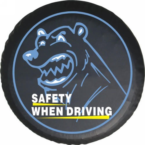 Bear Safety When Driving Spare Tire Cover – Black on white