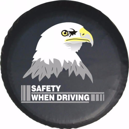 Bald Eagle Safety When Driving Spare Tire Cover – Black on white