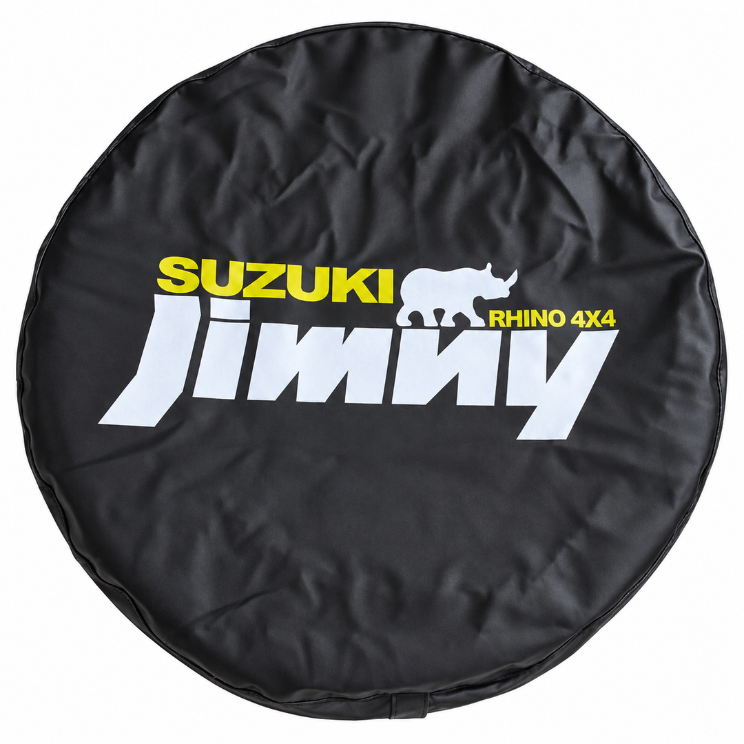 Suzuki Jimny Rhino 4x4 Spare Tire Cover – Black on white