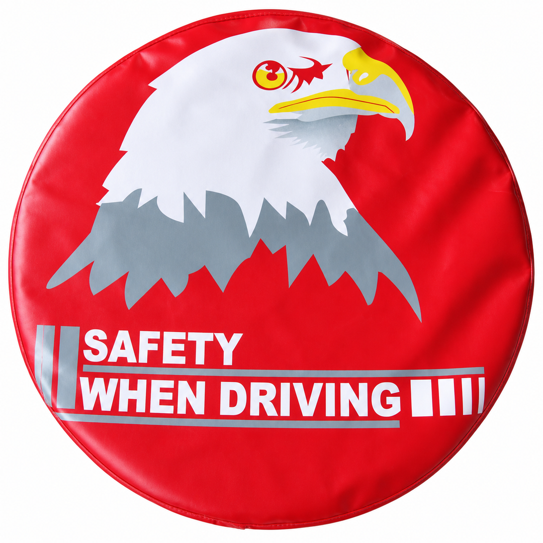 Bald Eagle Safety When Driving Spare Tire Cover – Red on white