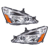 Headlight Assembly Pair for 2003-2007 Honda Accord, Chrome Housing, Amber Reflector