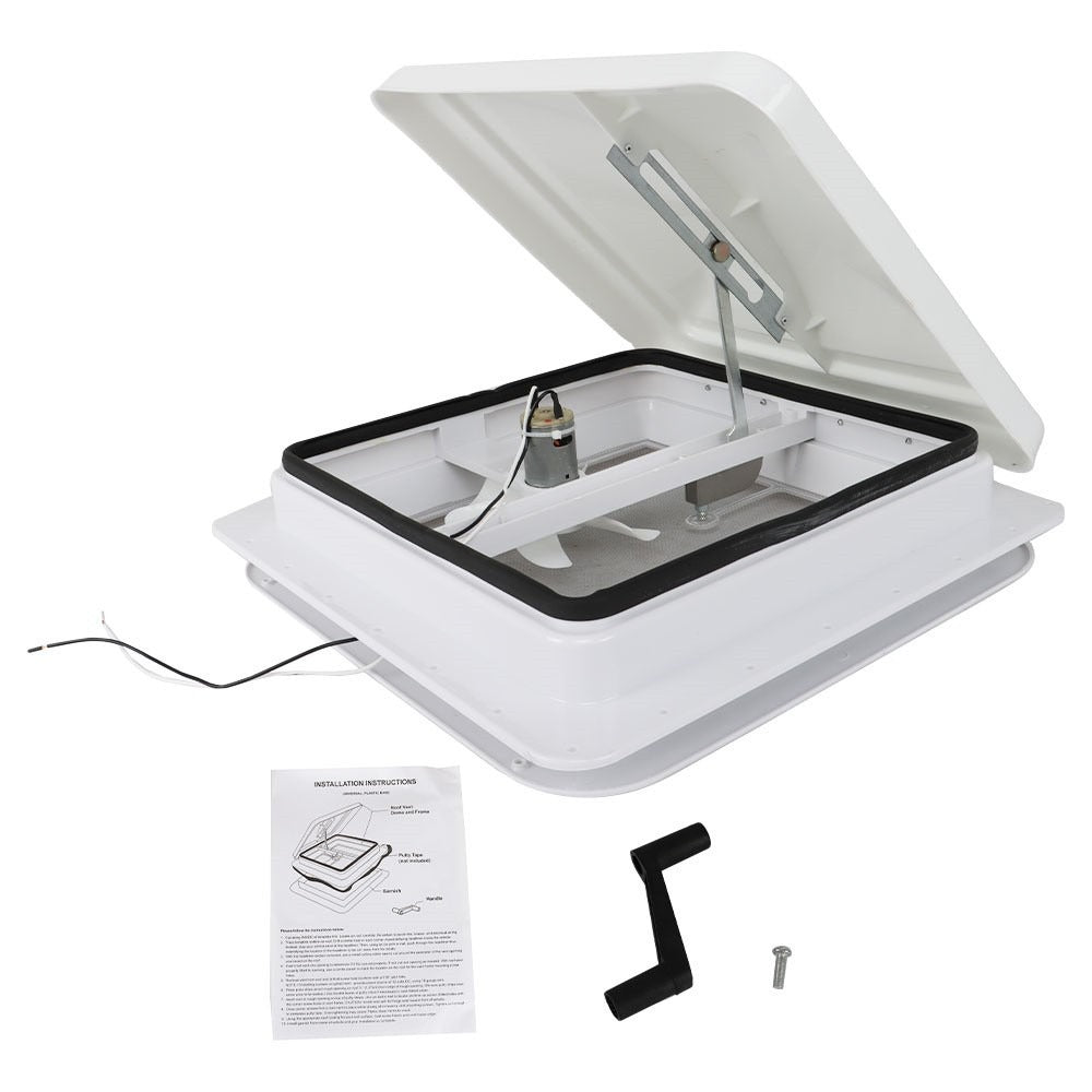 14 in RV Roof Vent with Fan and White Lid for Campers and Trailers