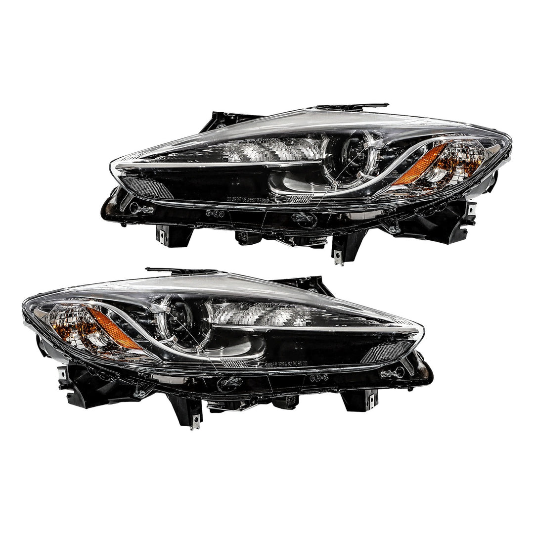 HID Xenon Headlight Assembly Pair for 2013-2015 Mazda CX-9, Black and Chrome