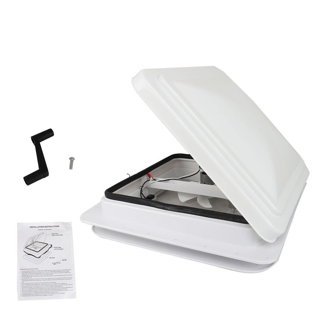14 in RV Roof Vent with Fan and White Lid for Campers and Trailers