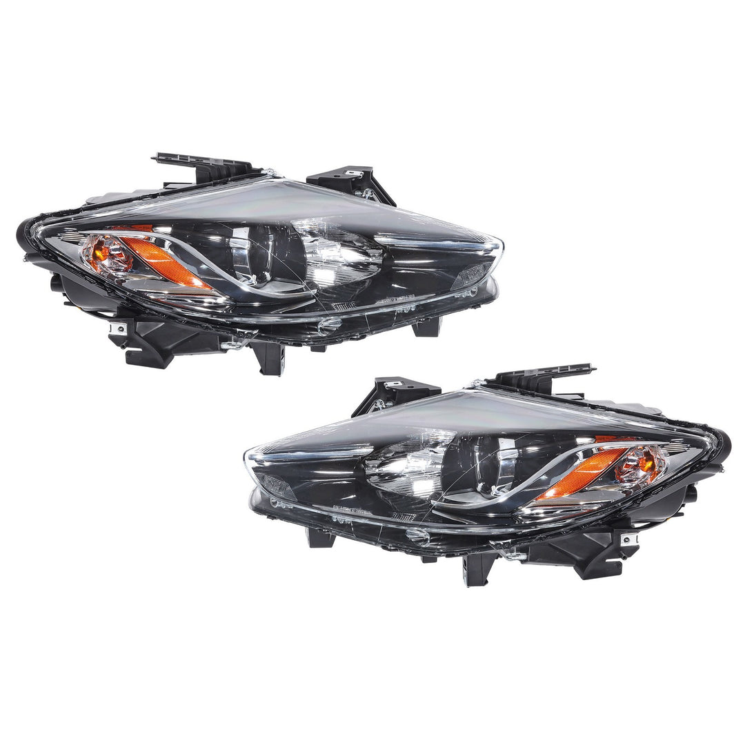 Halogen Headlight Assembly Pair for 2013-2015 Mazda CX-9, Black and Chrome