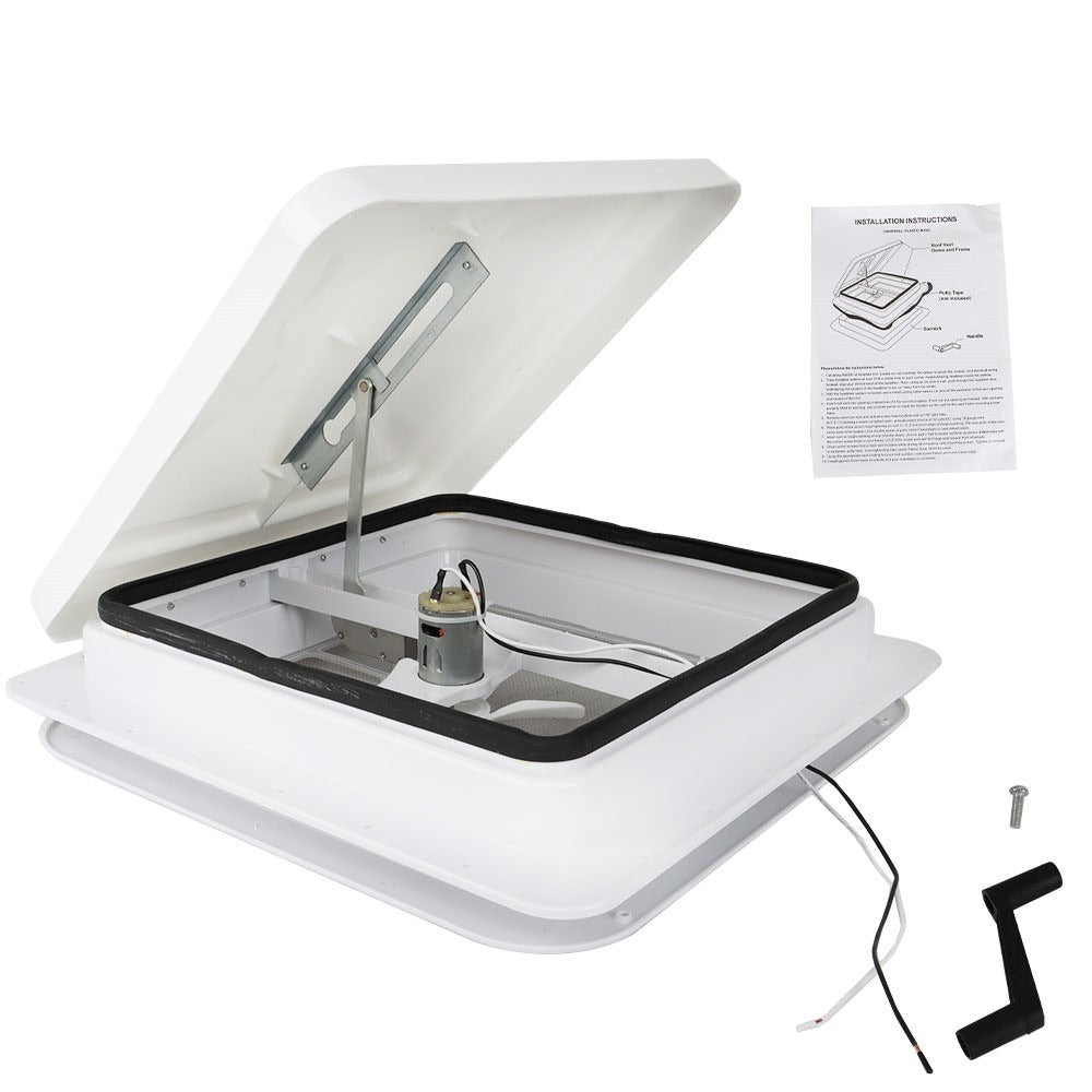 14 in RV Roof Vent with Fan and White Lid for Campers and Trailers