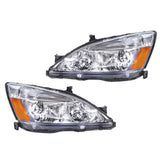 Headlight Assembly Pair for 2003-2007 Honda Accord, Chrome Housing, Amber Reflector
