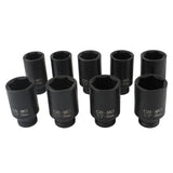 9 Piece 1/2 in Drive Metric Axle Nut Impact Socket Set 29-38 mm