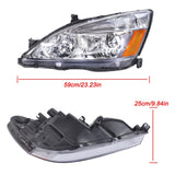 Headlight Assembly Pair for 2003-2007 Honda Accord, Chrome Housing, Amber Reflector