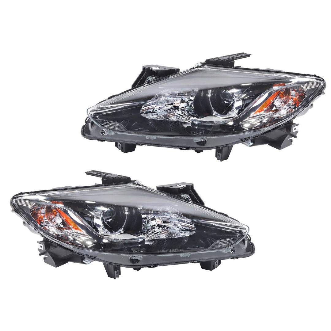 Halogen Headlight Assembly Pair for 2013-2015 Mazda CX-9, Black and Chrome