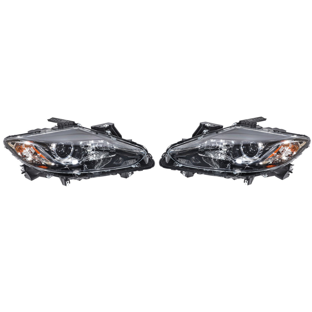 Halogen Headlight Assembly Pair for 2013-2015 Mazda CX-9, Black and Chrome
