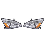 Headlight Assembly Pair for 2003-2007 Honda Accord, Chrome Housing, Amber Reflector