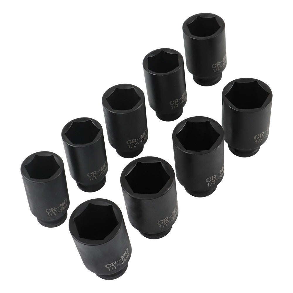 9 Piece 1/2 in Drive Metric Axle Nut Impact Socket Set 29-38 mm