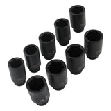 9 Piece 1/2 in Drive Metric Axle Nut Impact Socket Set 29-38 mm