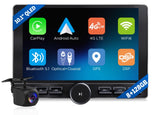 Black 10.1-inch UX6K2 PRO MAX 2DIN car stereo with blue-lit screen, Android Auto, CarPlay, and 8+128GB storage.