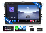VWX6S2 9-inch QLED 6+64 Android 13 car stereo with black trim, side camera, and green Android logo on screen.
