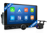 Black 2 DIN 10.1" QLED Android 13 car radio with blue/white icons and “8+128GB” text.