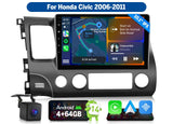 Black 10.1" Android 14 car radio headunit with navigation, traffic, and parking features for Honda Civic 2006-2011.