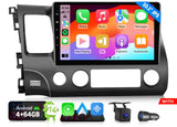 Black HCIV1X7A Android 14 car radio with 10.1-inch touchscreen, side buttons, and “Android 4+64” text in white.