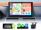 Black 10.1" car stereo with Android 14, CarPlay icon, GPS, and “Better Than F…Olivia O’Brien” text.