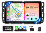 Black 8-inch QLED car stereo with blue side panel, showing home screen displaying Google Maps, KFC logo, and text “Start on Biao’an Avenue.”