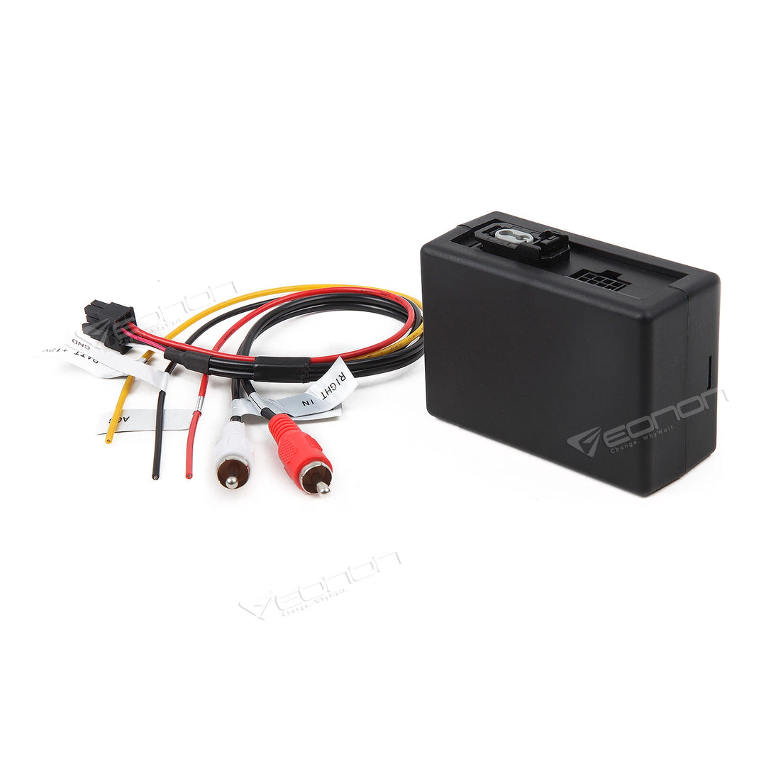 Black optical fiber decoder box with multiple RCA and S-Video input ports, labeled “Veonon” in white text at bottom.