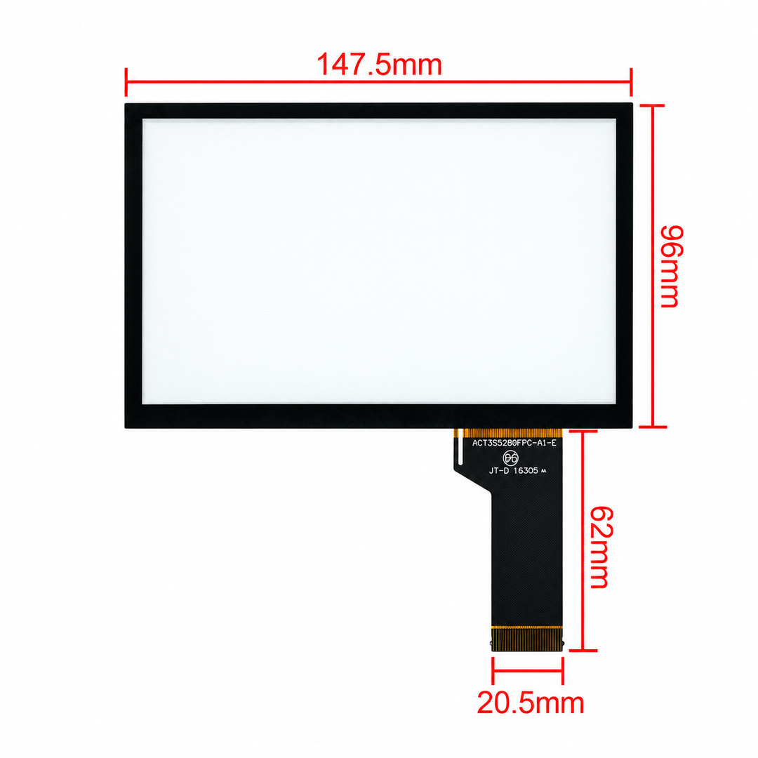 VW Skoda MIB2 6.5-inch touchscreen digitizer dimensions 147.5 by 96 millimeters