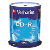 CD-R Discs, 700MB/80min, 52x, Spindle, Silver, 100/Pack Verbatim