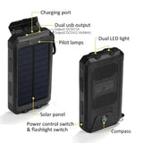 Portable External Solar Power Bank + Flash Light 2USB Battery Charger for Cell Phone Survival Camping