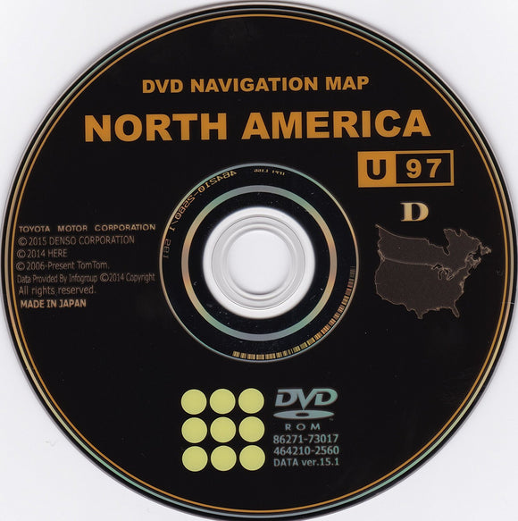 TOYOTA SCION and LEXUS NAVIGATION DVD V15.1 U97 2015 GENERATION 6 MAP UPDATE Disc