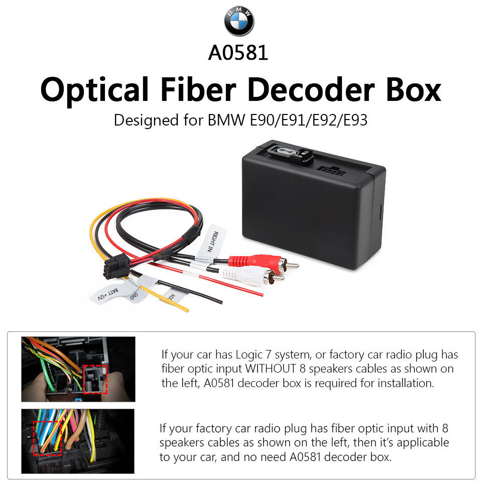 Optical Fiber Decoder Box for BMW E90 E92 E93 Aftermarket Radio Naviga ...