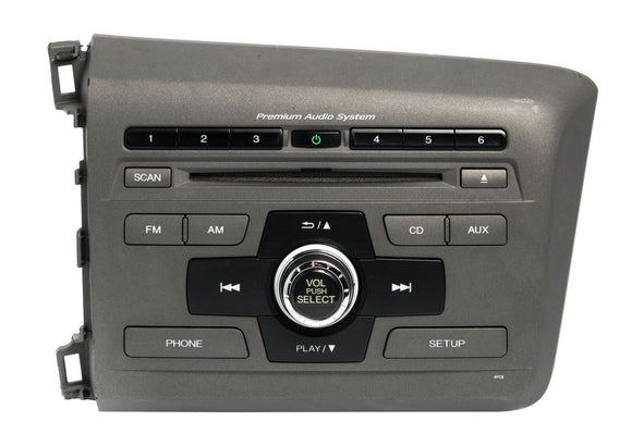 2012 Honda Civic AM FM Radio Single Disc CD MP3 Player 39100-TR0-A91 face 4PC5